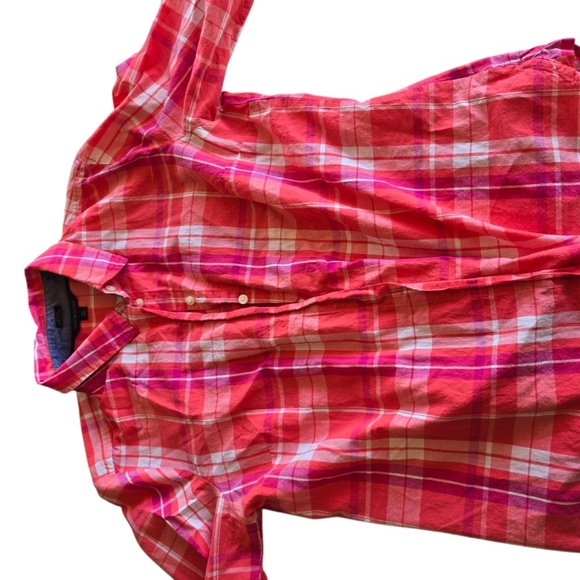Tops - Tommy Hilfiger Shirt Womens Large Orange Magenta Button Up Plaid Western